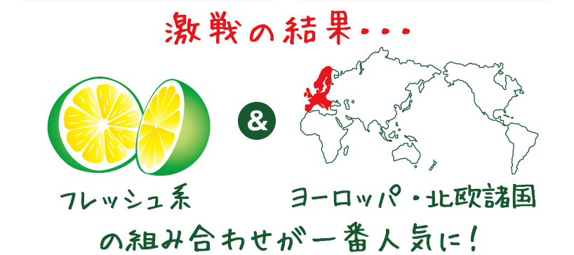 激戦の結果・・・フレッシュ系ヨーロッパ・北欧諸国の組み合わせが一番人気に！